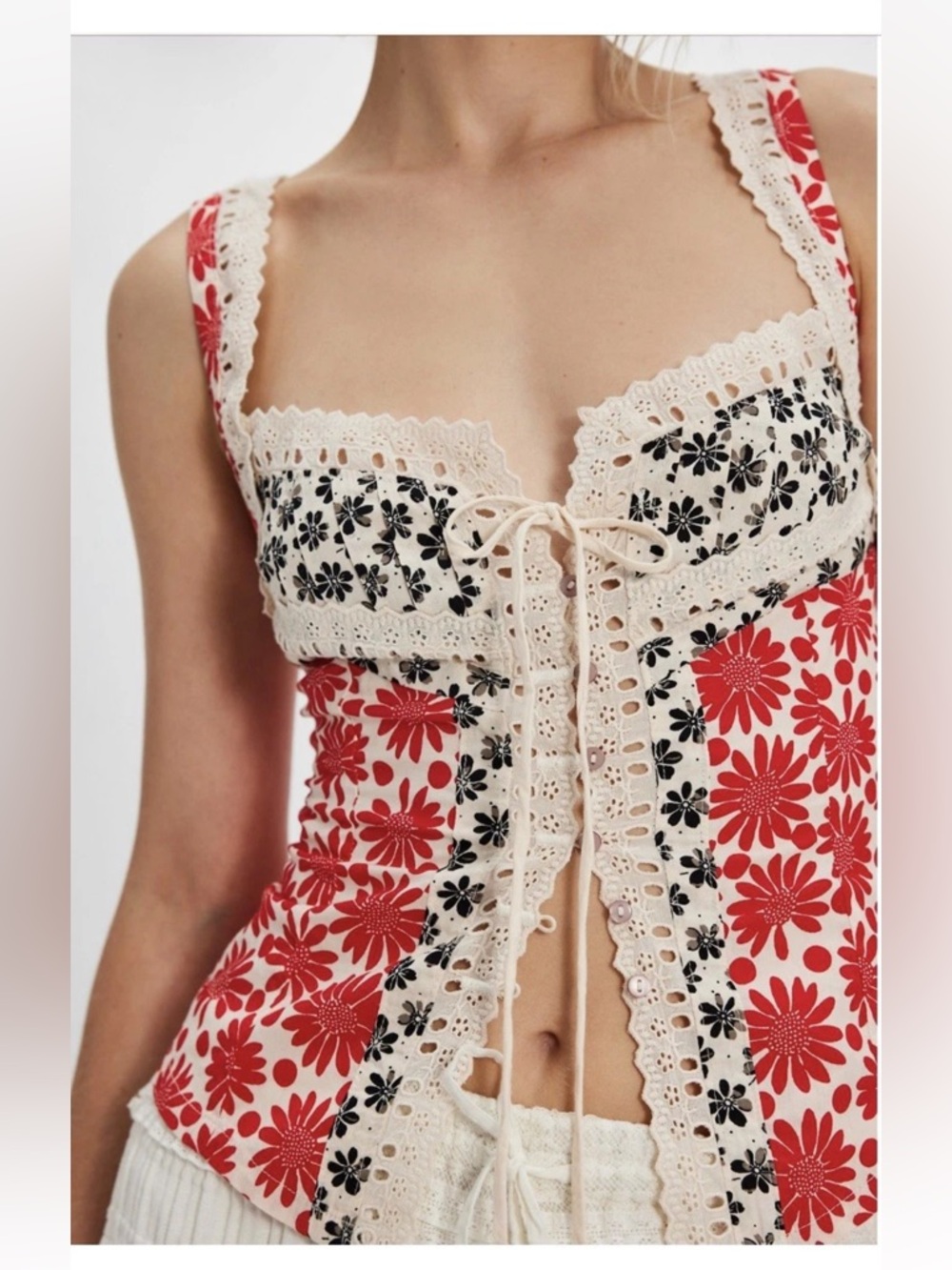 Free People Love Me Not Tea Combo Floral Printed Cotton Tank NWT Size Large